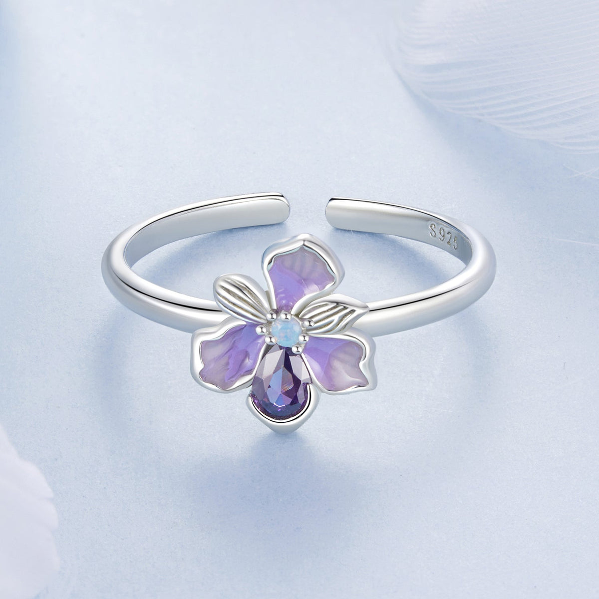 White Gold Plated Nano Opal and CZ Sterling Silver Ring