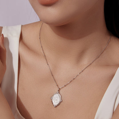 White Gold Plated Sterling Silver Mother of Pearl & CZ Pendant Necklace