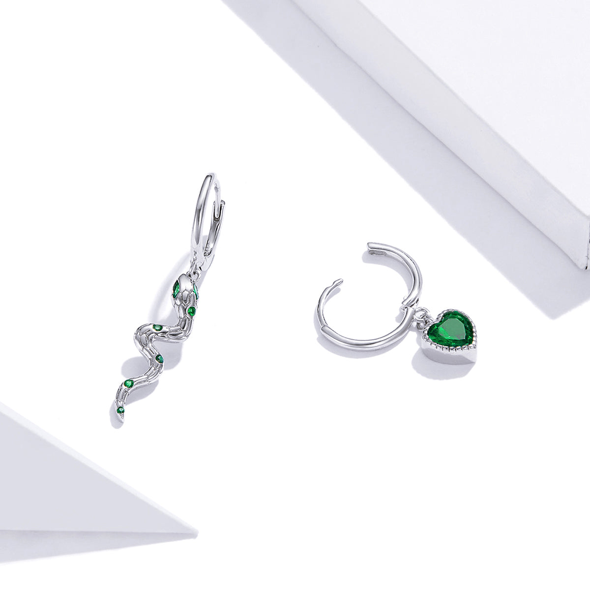 Sterling Silver Pavé CZ Snake and Love Drop Earrings
