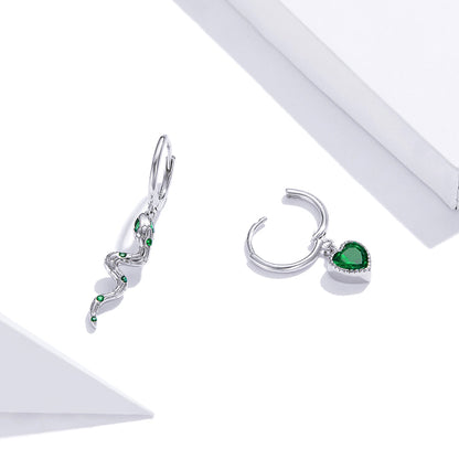 Sterling Silver Pavé CZ Snake and Love Drop Earrings
