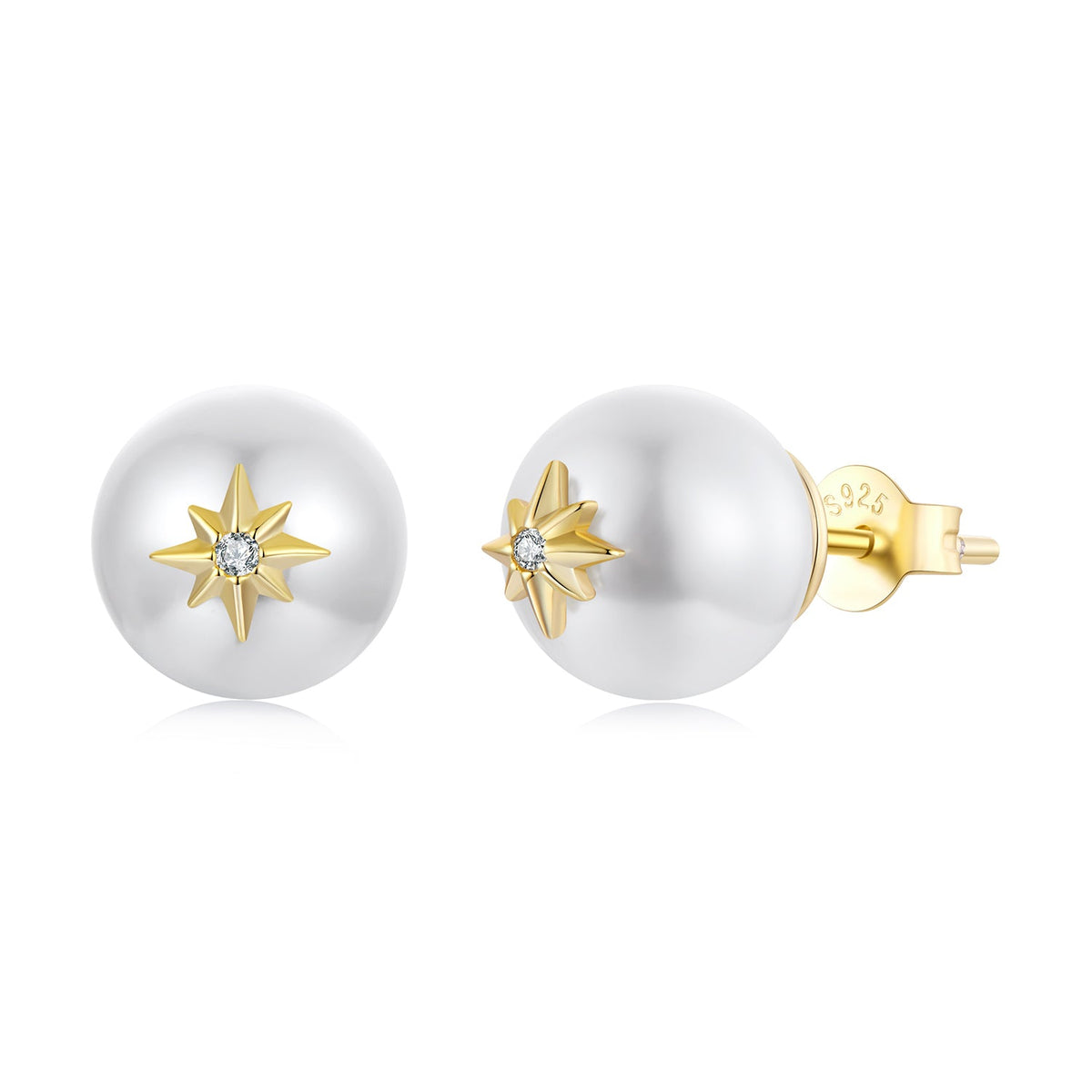 Sterling Silver Cubic Zirconia and Synthetic Pearl Earrings