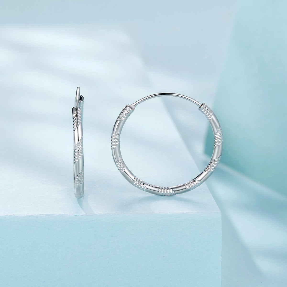 Sterling Silver White Gold Plated Hoop Earrings