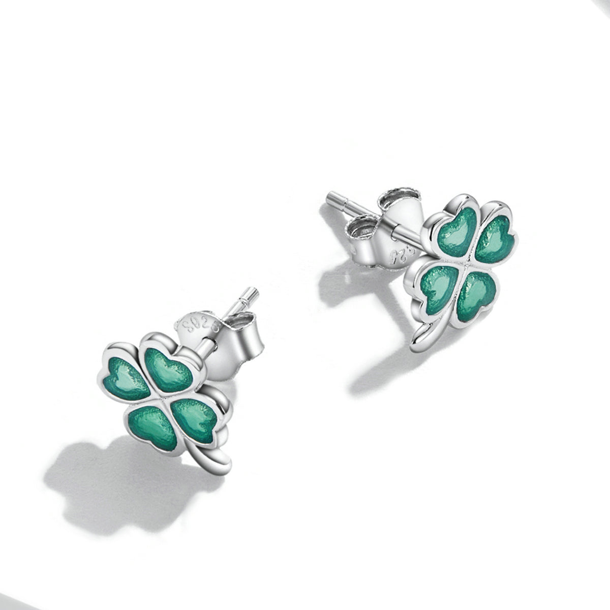 Sterling Silver Platinum Plated Enamel Earrings