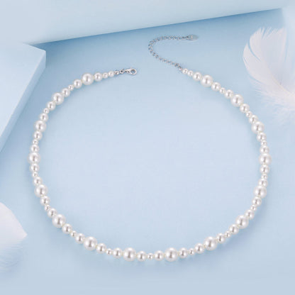 Sterling Silver White Gold Plated Synthetic Pearl Necklace