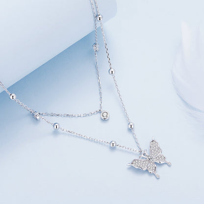 Sterling Silver Pavé Cubic Zirconia Butterfly Necklace