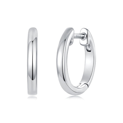925 Sterling Silver White Gold Plated 1.4 x 0.2 cm Hoop Earrings for Women