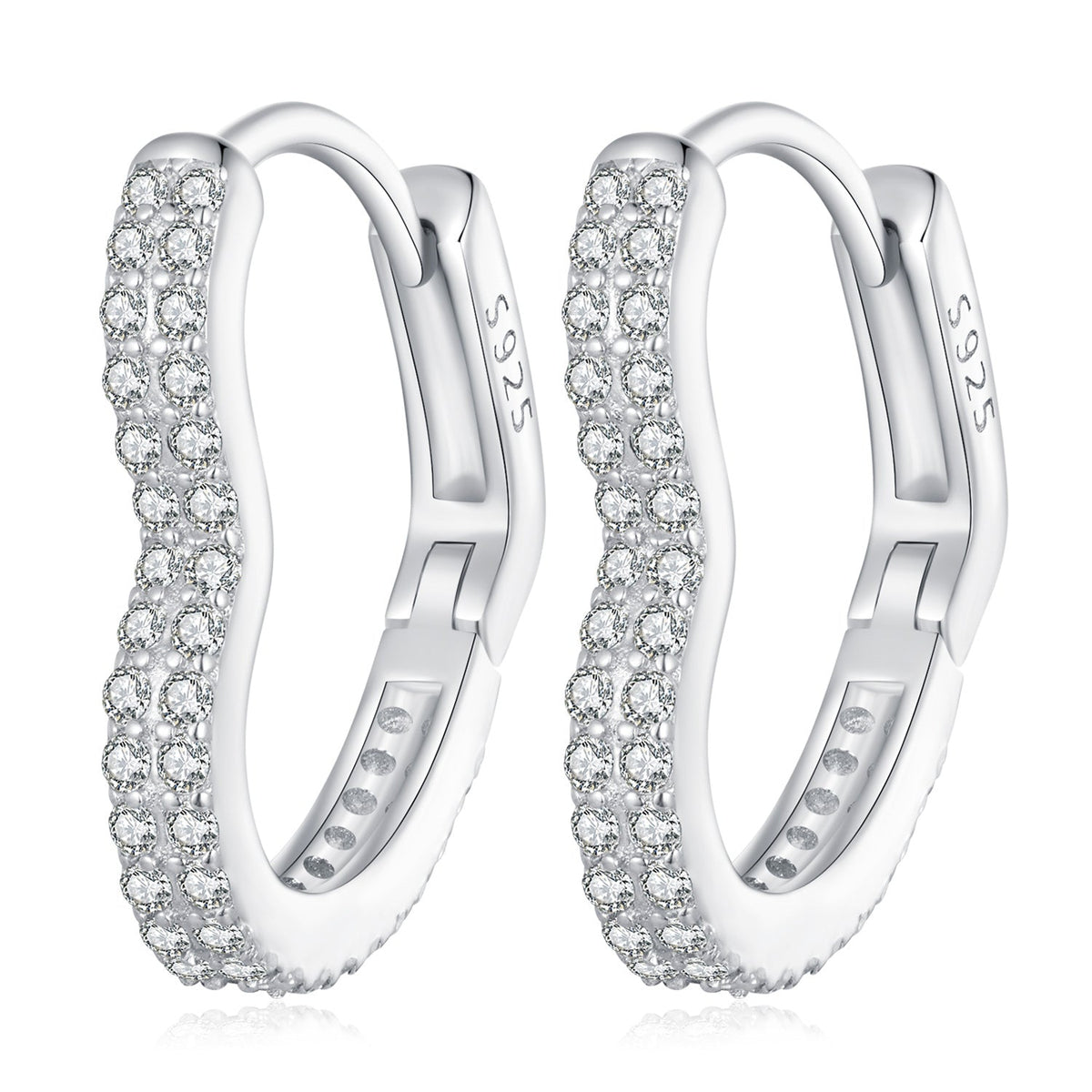Sterling Silver Cubic Zirconia Pave Hoop Earrings