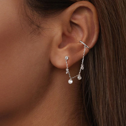 Sterling Silver White Gold Plated Pave CZ Drop Earrings