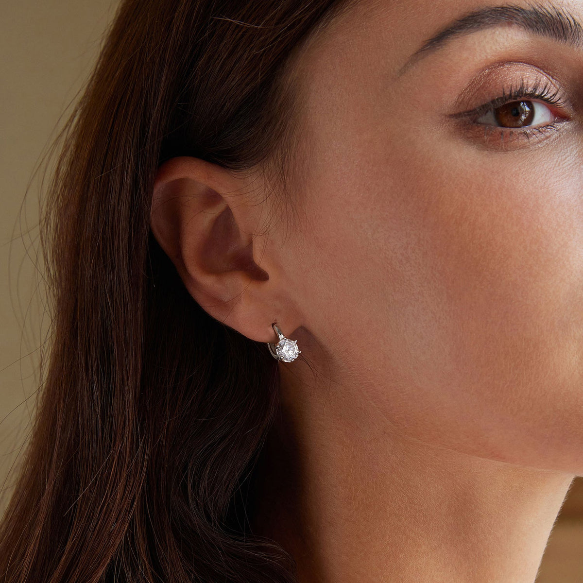 Platinum Plated Sterling Silver Cubic Zirconia Pavé Hoop Earrings