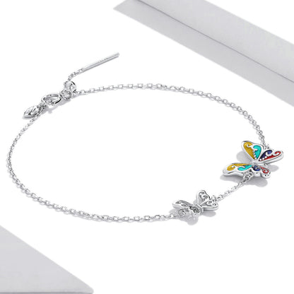 Sterling Silver Platinum Plated Adjustable Butterfly Enamel Bracelet