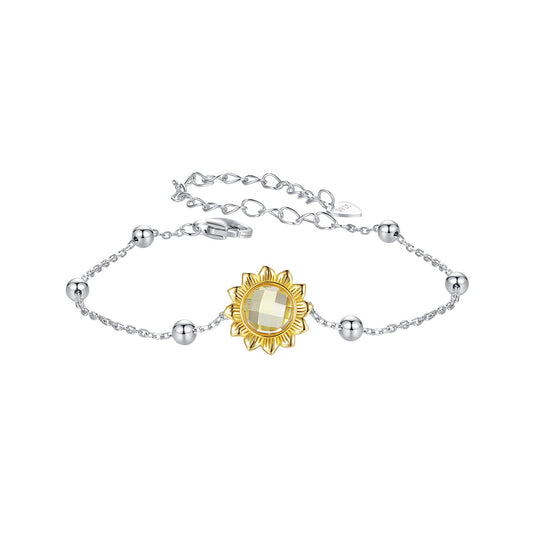 White Gold Plated Sterling Silver Transparent Glass Charm Bracelet