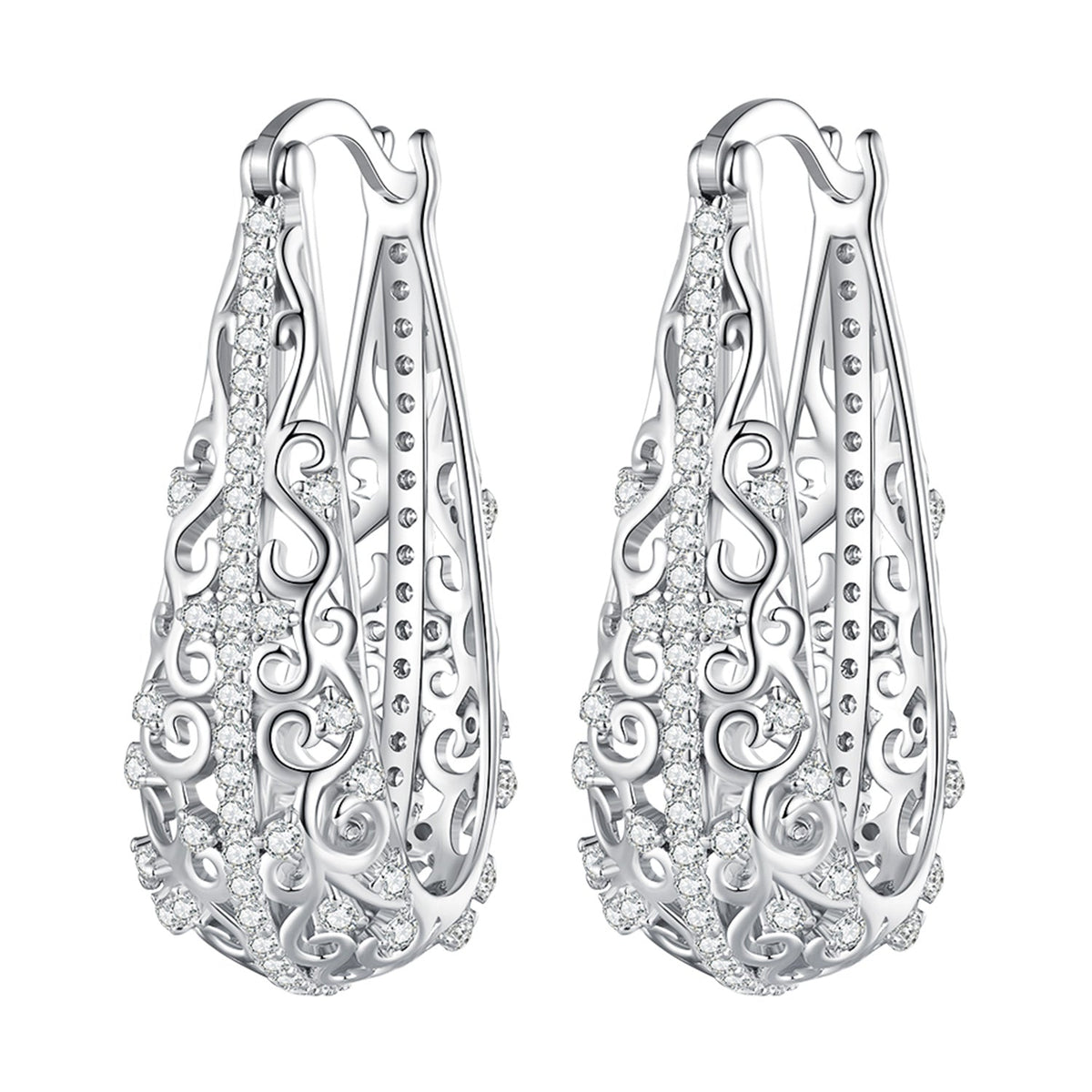Sterling Silver Pavé Cubic Zirconia Hoop Earrings