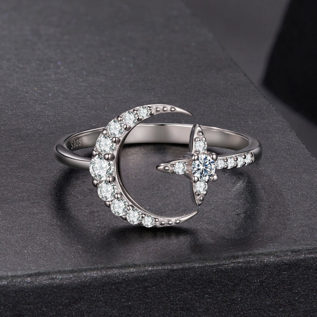 Sterling Silver Moissanite White Gold Plated Ring