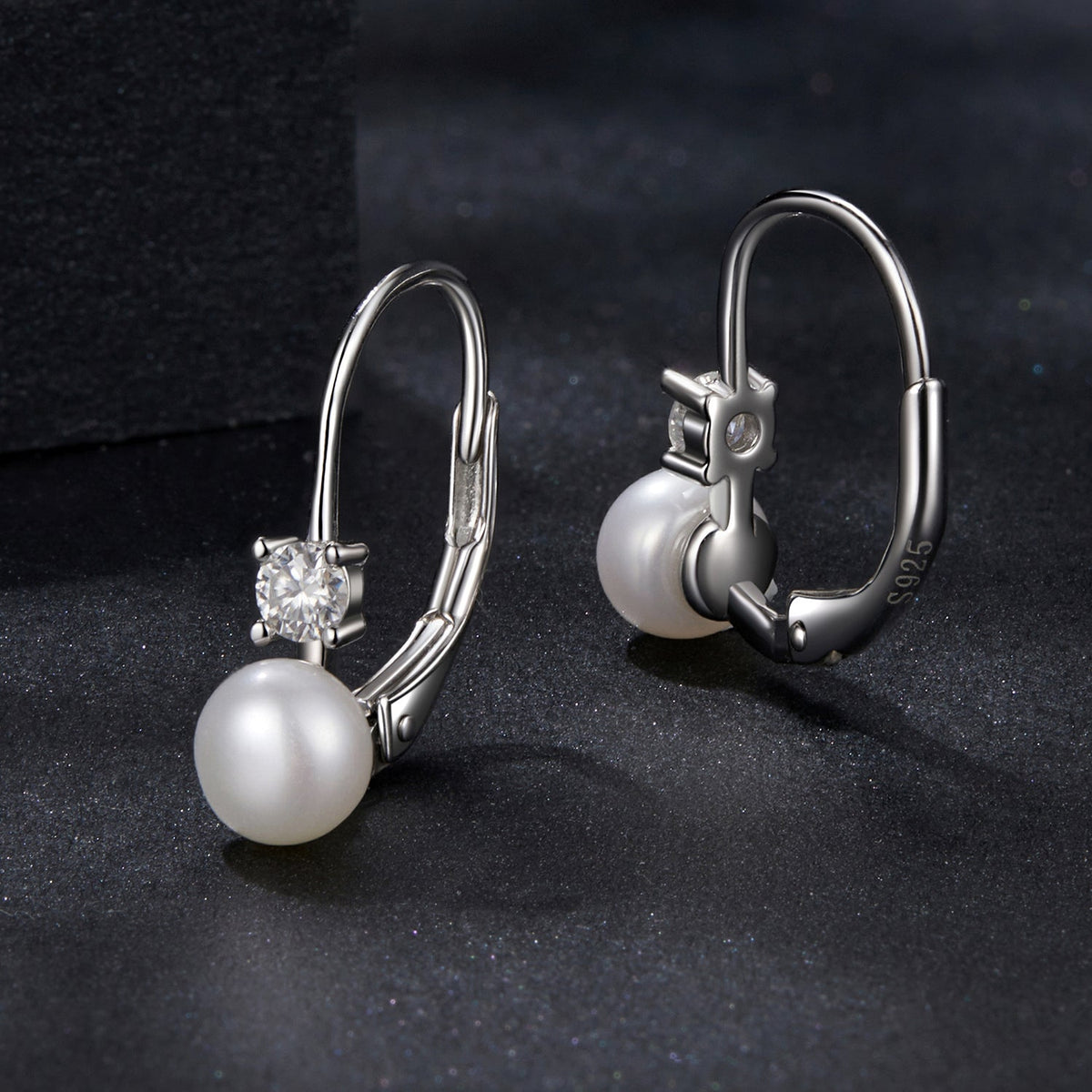 Sterling Silver Moissanite & Freshwater Pearl Drop Earrings
