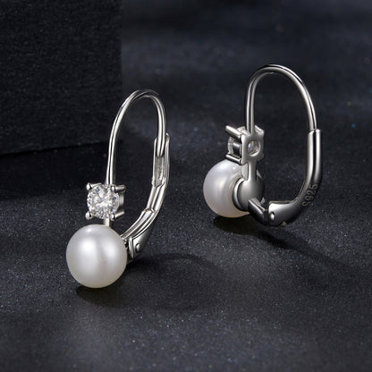 Sterling Silver Moissanite & Freshwater Pearl Drop Earrings