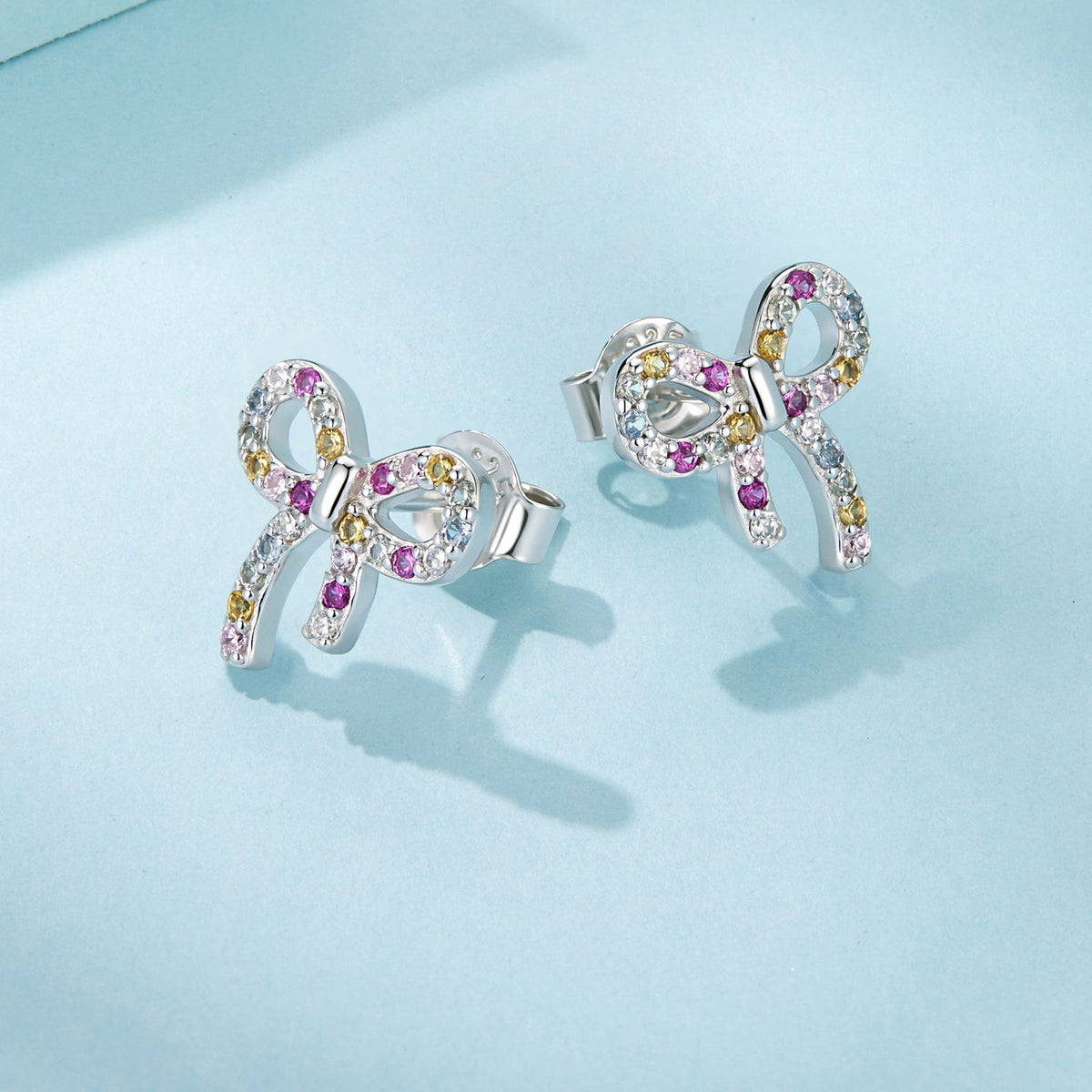 Sterling Silver White Gold Plated Pavé CZ Stud Earrings