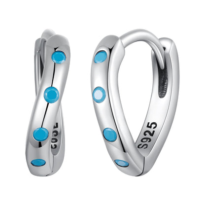 Sterling Silver Synthetic Turquoise Oxidized Hoop Earrings