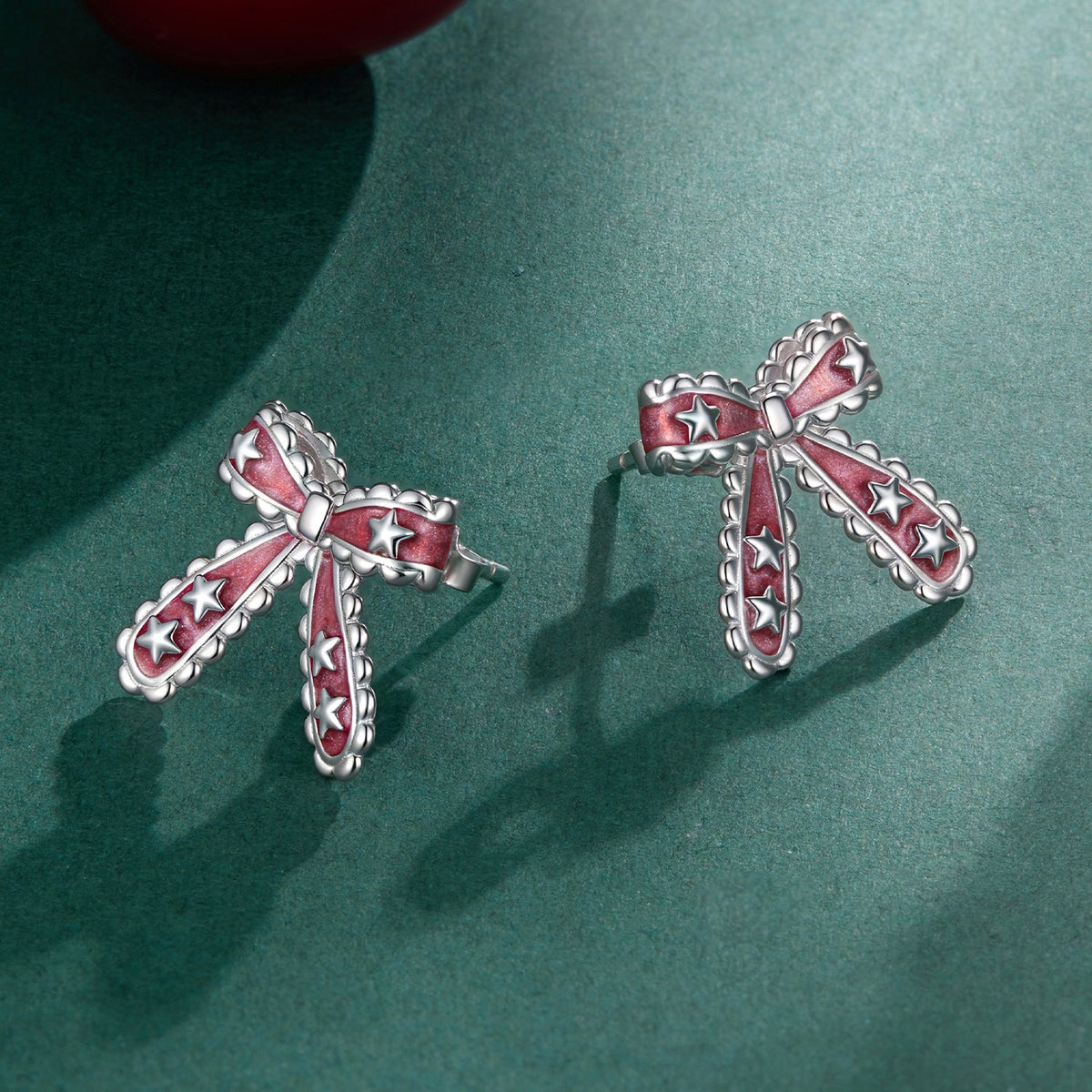 Sterling Silver White Gold Plated Enamel Earrings