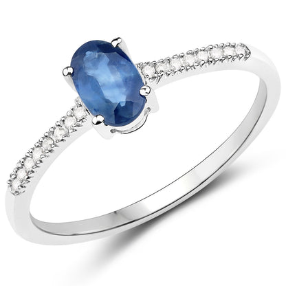 14K White Gold Blue Sapphire and Diamond Bridge Ring