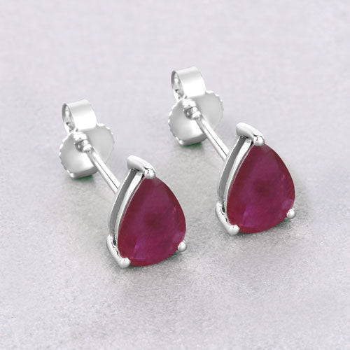 10K White Gold Ruby Pear-Cut Stud Earrings