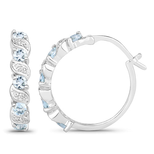 1.08 Carat Genuine Aquamarine and White Topaz .925 Sterling Silver Earrings