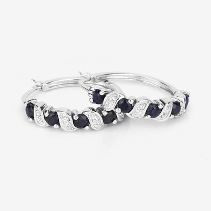 Sterling Silver Blue Sapphire and White Topaz Hoop Earrings