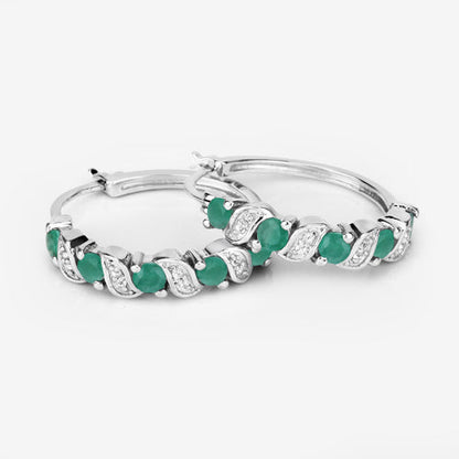 1.08 Carat Genuine Emerald and White Topaz .925 Sterling Silver Earrings