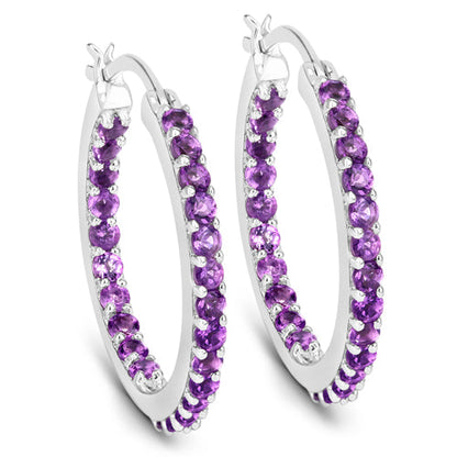 Sterling Silver Amethyst Hoop Earrings