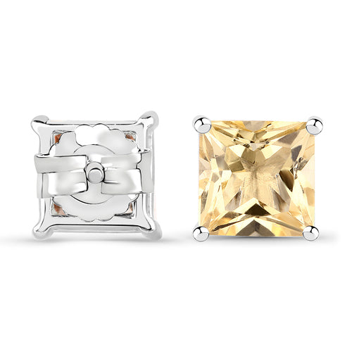 Sterling Silver Citrine Square Stud Earrings