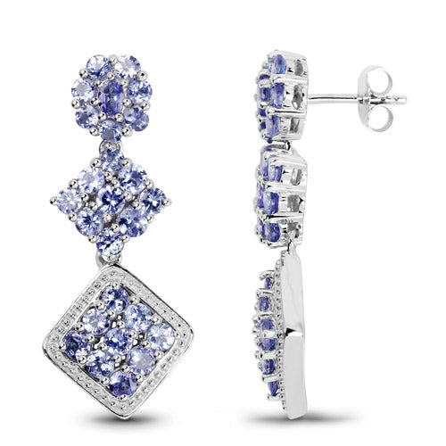 Tanzanite Rhodium-Plated Sterling Silver Dangle Earrings