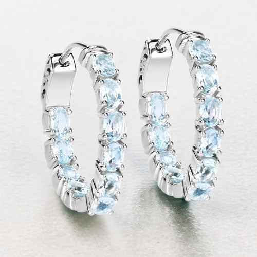 Sterling Silver Blue Topaz Hoop Earrings