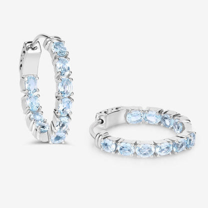 Sterling Silver Blue Topaz Hoop Earrings