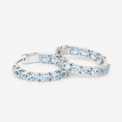 Sterling Silver Blue Topaz Hoop Earrings