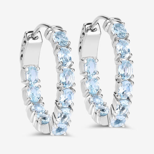 Sterling Silver Blue Topaz Hoop Earrings