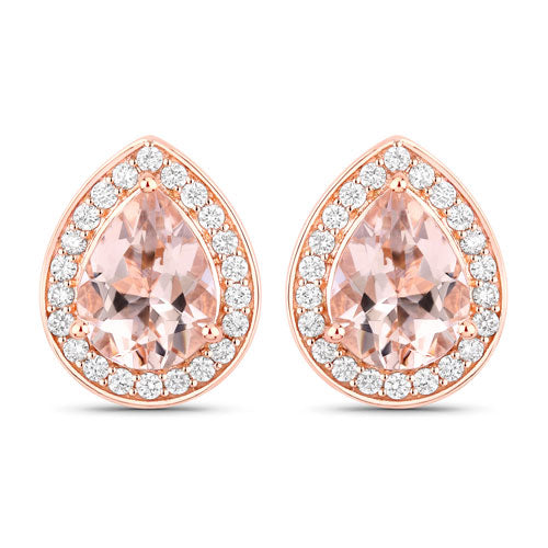 14K Rose Gold Morganite and White Diamond Halo Earrings