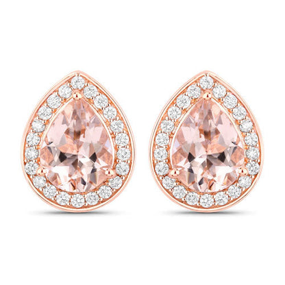 14K Rose Gold Morganite and White Diamond Halo Earrings