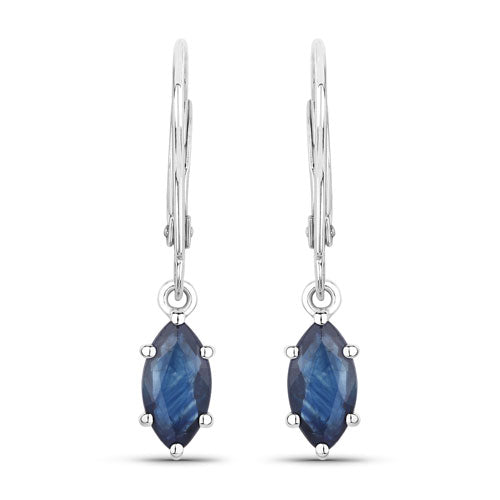 10K White Gold Blue Sapphire Dangle Earrings