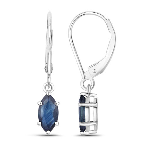 1.20 Carat Genuine Blue Sapphire 10K White Gold Earrings
