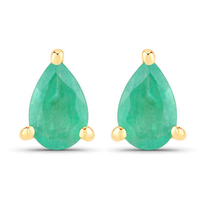 0.70 Carat Genuine Zambian Emerald 10K Yellow Gold Earrings