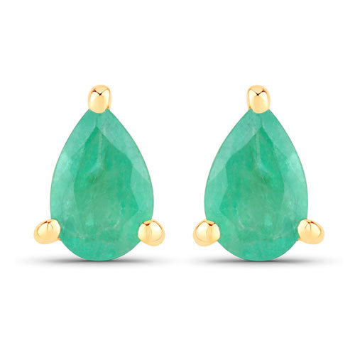 10K Yellow Gold Zambian Emerald Stud Earrings