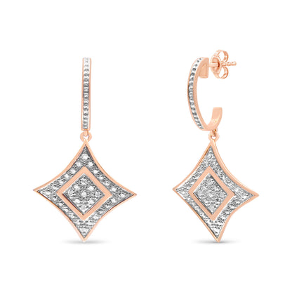 Rose Gold Plated Sterling Silver Diamond Dangle Rhombus Earrings
