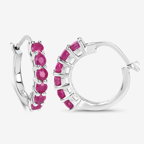 Sterling Silver Ruby Hoop Earrings