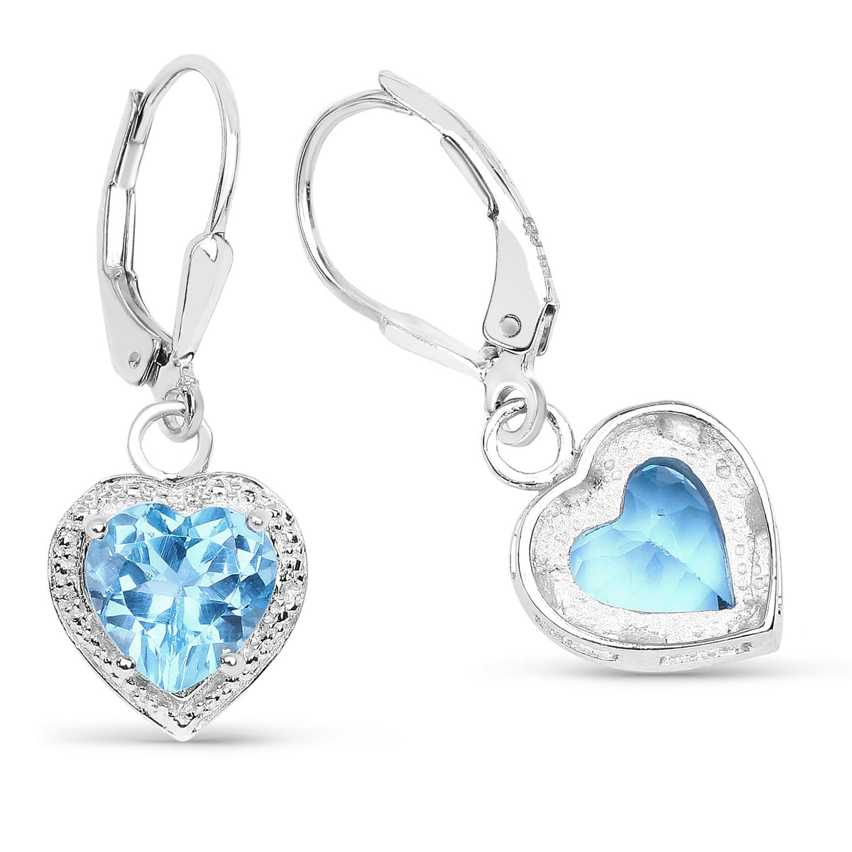 Sterling Silver Swiss Blue Topaz Heart Dangle Earrings
