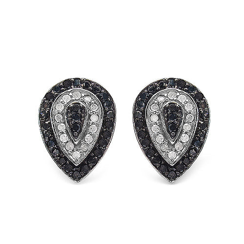 Sterling Silver Black and White Diamond Stud Earrings