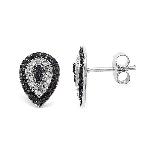 Sterling Silver Black and White Diamond Stud Earrings