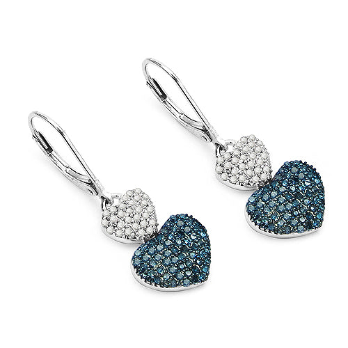 Sterling Silver Blue Diamond & White Diamond Dangle Earrings