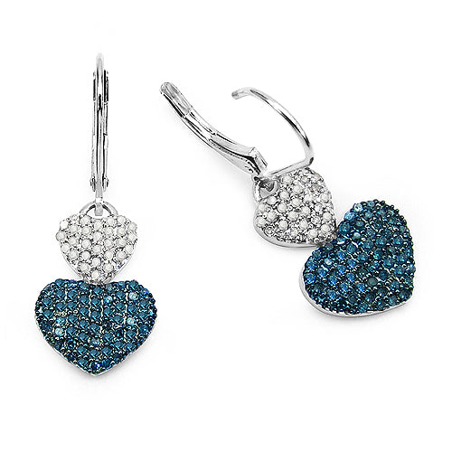 Sterling Silver Blue Diamond & White Diamond Dangle Earrings