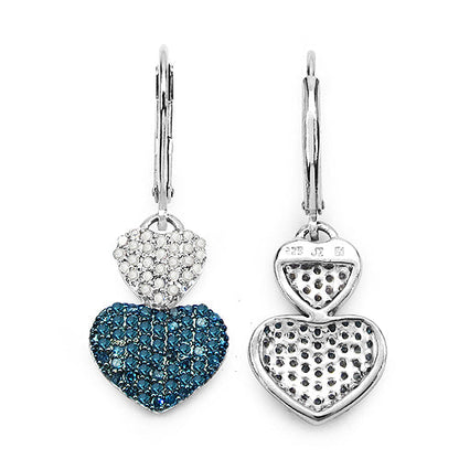 Sterling Silver Blue Diamond & White Diamond Dangle Earrings