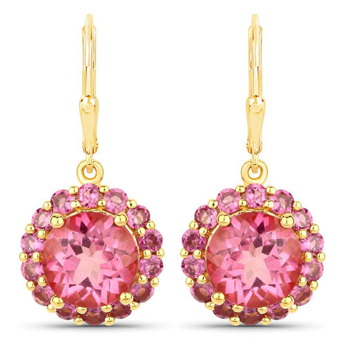 Pink Topaz and Rhodolite Garnet Halo Earrings