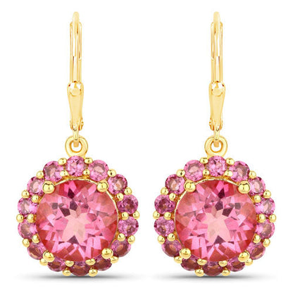 Pink Topaz and Rhodolite Garnet Halo Earrings